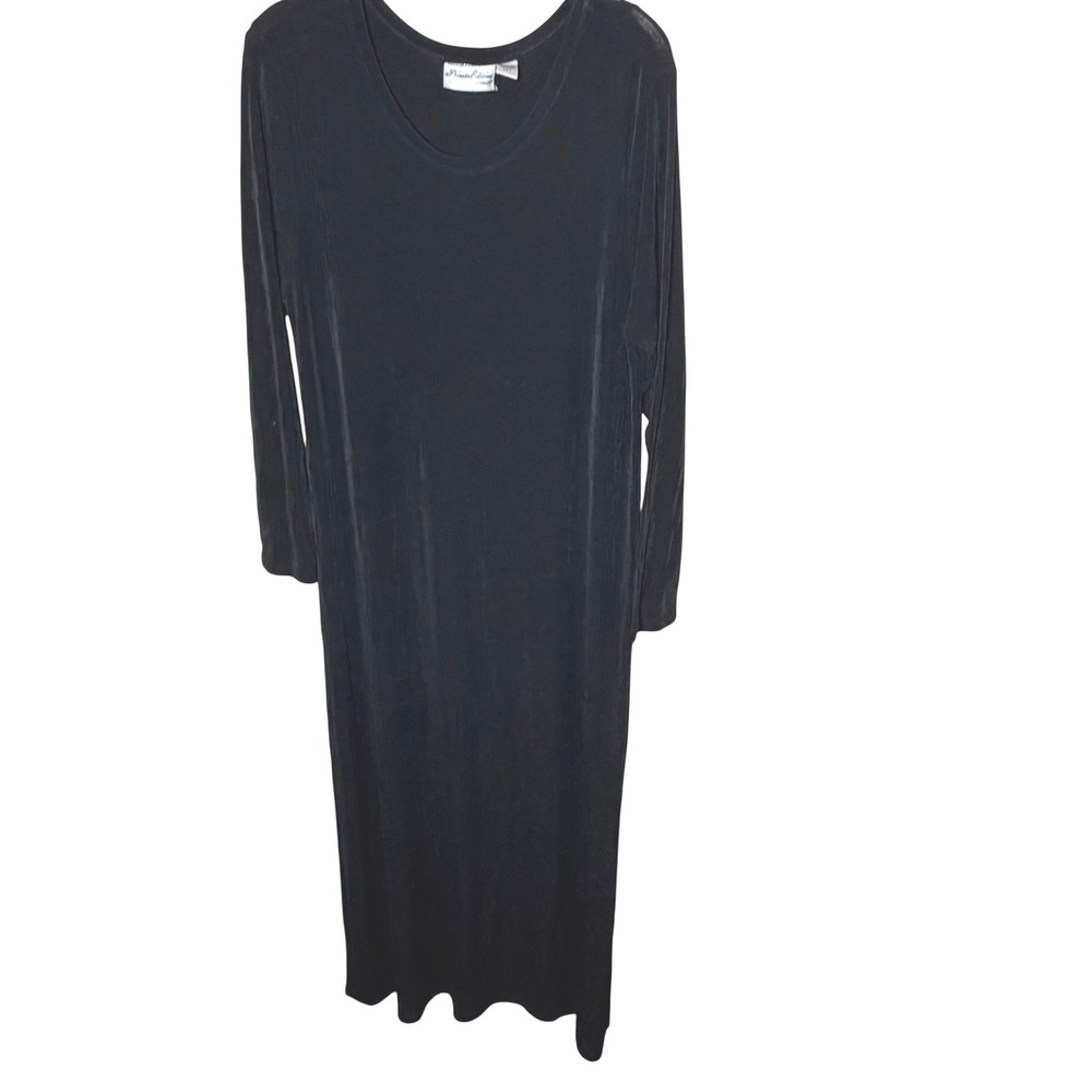 Chicos Private Edition Black Maxi‎ Dress Long Sleeve Slinky Acetate Lycra Size 2
